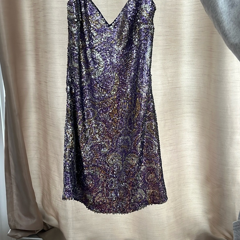 Ramy Brook Purple and Gold Embellished Sleeveless Mini Dress